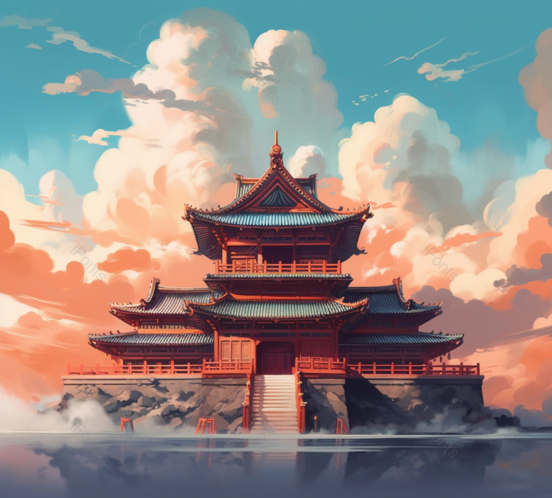 国潮古代恢宏大气古代建筑手绘插画,插画/手绘图,插画/手绘图库,插画/手绘图下载,插画/手绘